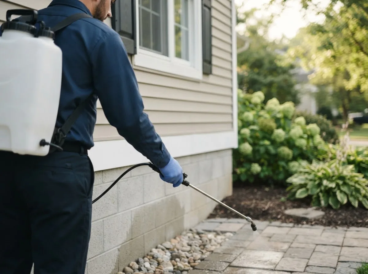 Pest control technician inspecting a home in Tipton, KS